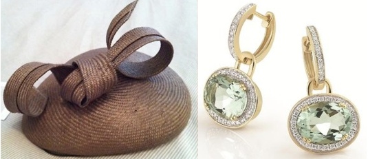 Kate Whiteley Cappuccino Fascinator Green Citrine Drop Kiki Earrings