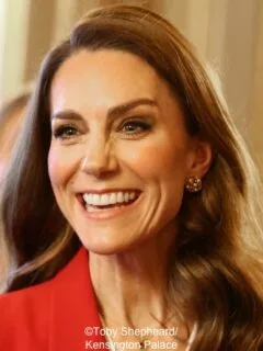 The Princess in Vibrant Red Trouser Suit for Windsor Castle Rugby Reception