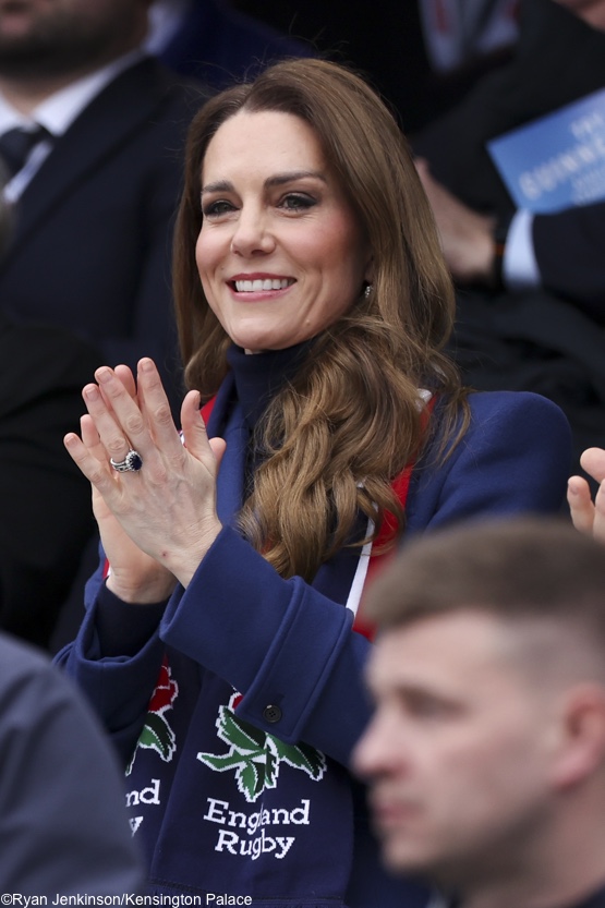 Kate Clapping Six Nations Blue McQueen Coat Feb 21 2026 KP | Imperial Wire