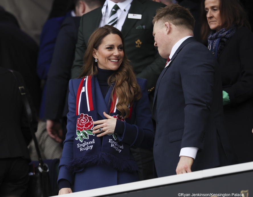 Kate Standing Rugby Six Nations Blue McQueen Coat Feb 21 2026 KP | Imperial Wire