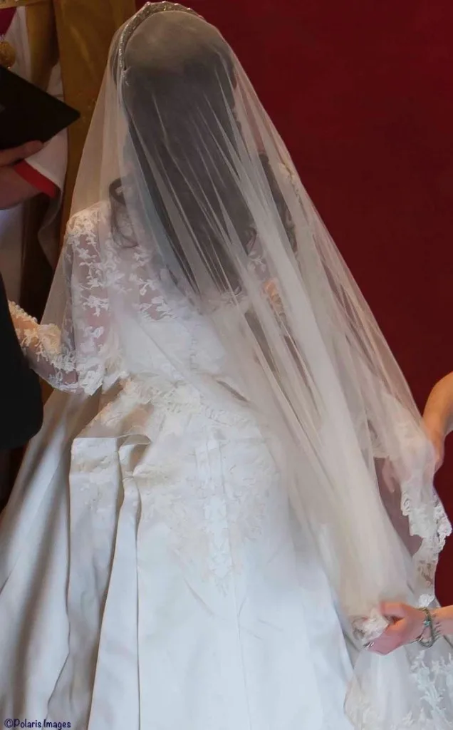 Kate Middleton Westminster Abbey Sarah Burton Wedding Gown closeup