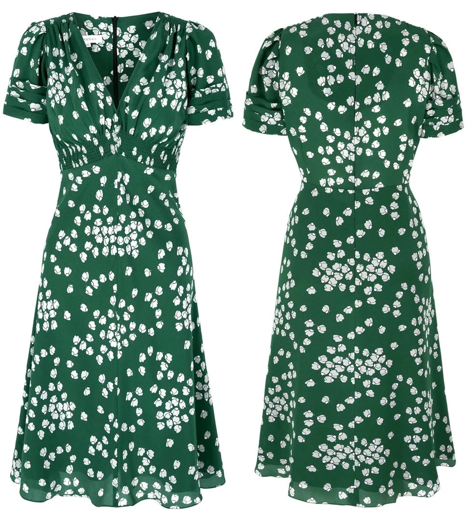 Kate Suzannah Budding Hearts Silk Tea Dress Worn on Royal Tour 2014 Visits to Rainbow Place Hospice, Cambridge Rugby