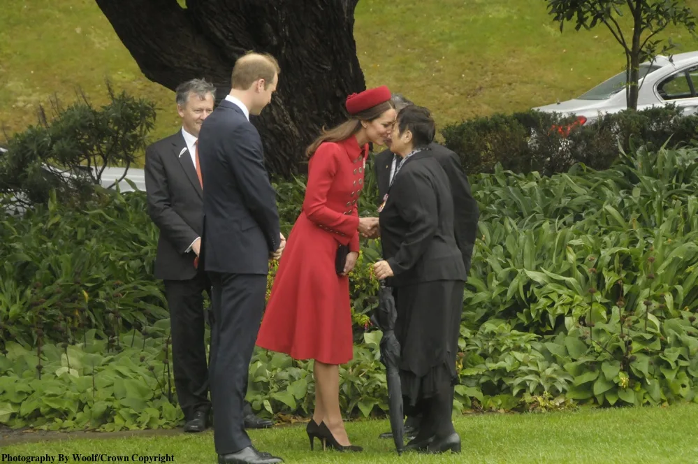 Maori elder Hiria Hape Kate Middleton Red Catherine Walker New Zealand