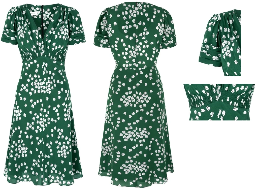 Suzannah 'Budding Heart Green Silk Tea Dress'