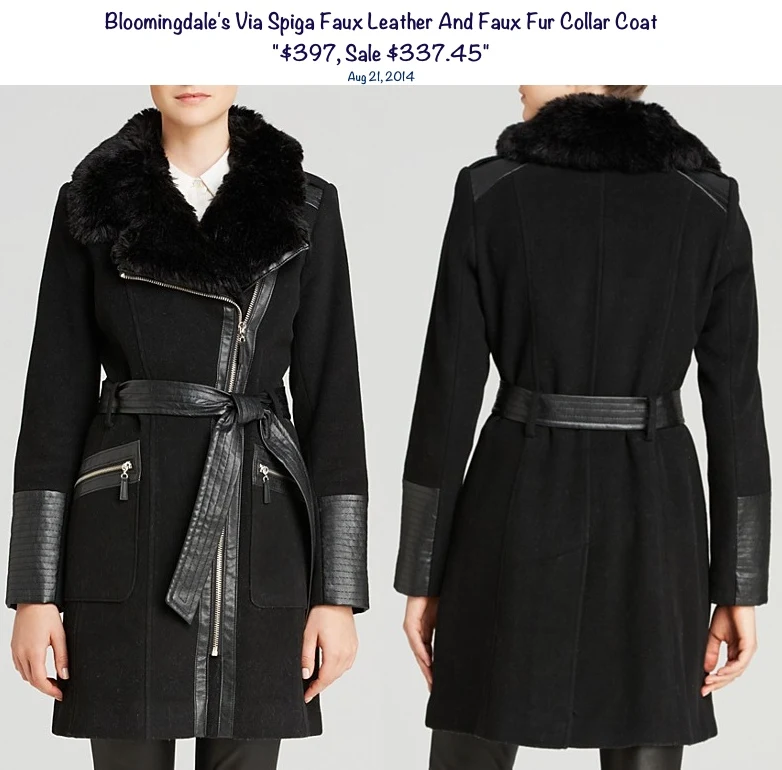 Bloomingdales Faux Leather and Faux Fur Collar Coat-
