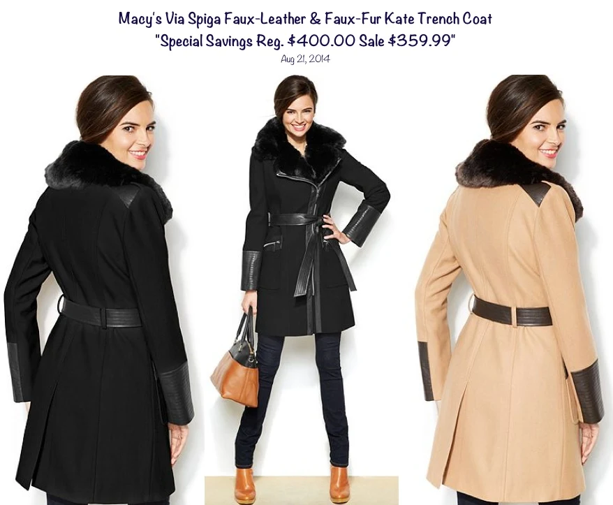 Macy's Via Spiga Faux-Leather and Faux-Fur Kate Trench Coat