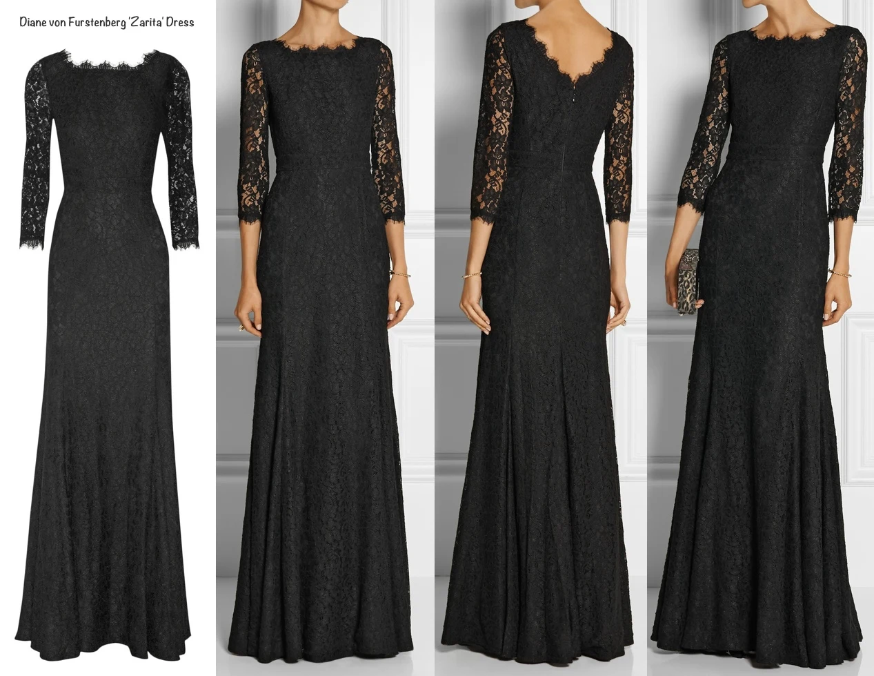 Black Lace Zarita DVF Diane von Furstenberg gown