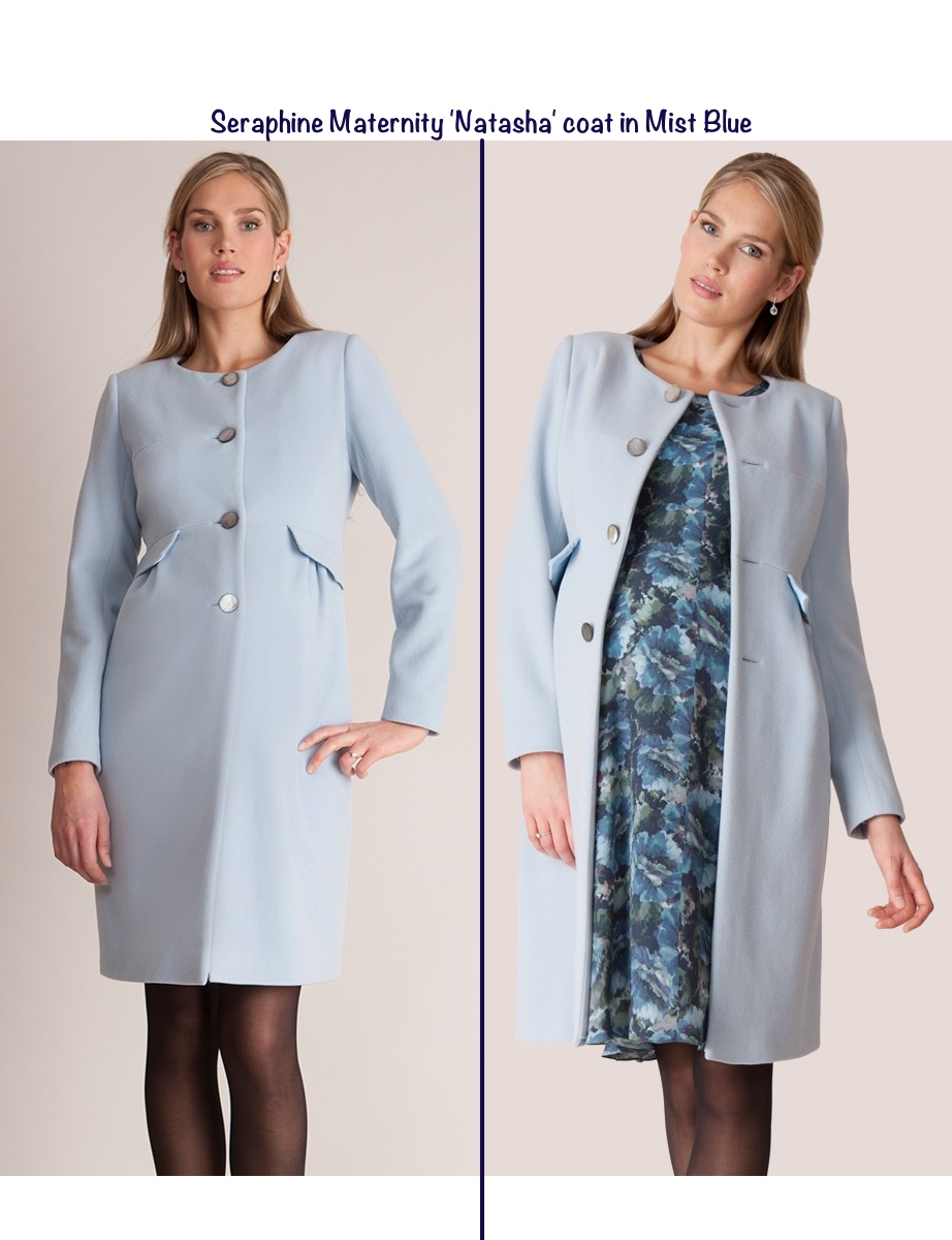 Seraphine Maternity Natasha Coat 2 Product Shots from Front with Text
