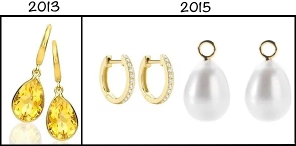 Kate Lindo Wing Earrings 2013 Citrine Drops 2015 Annoushka Pearl Drops Kiki Hoops Side by Side