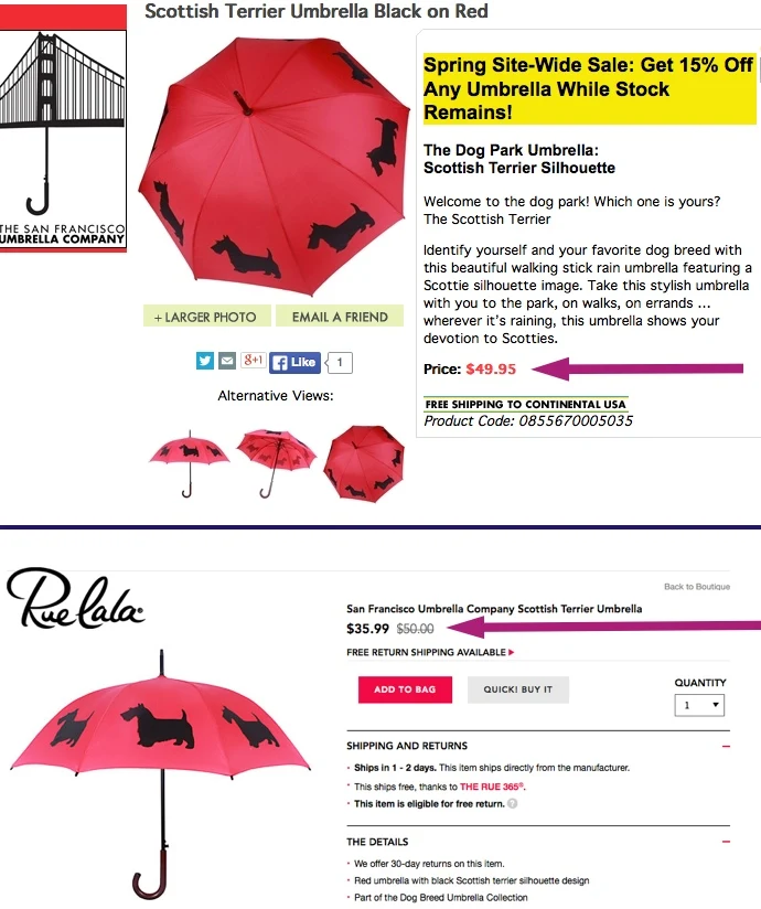 TOP: San Francisco Umbrella Company BOTTOM: Rue La La