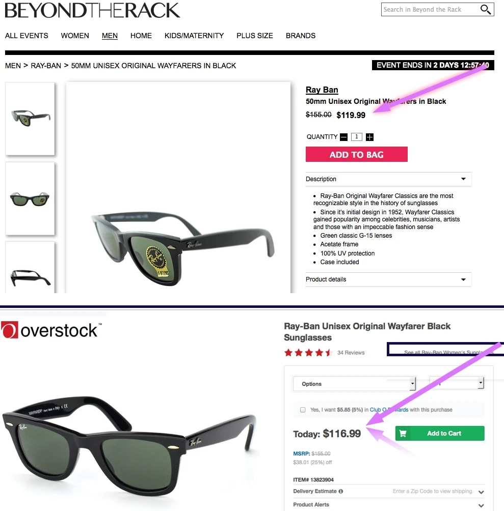 TOP: Beyond the Rack, BOTTOM: Overstock.com