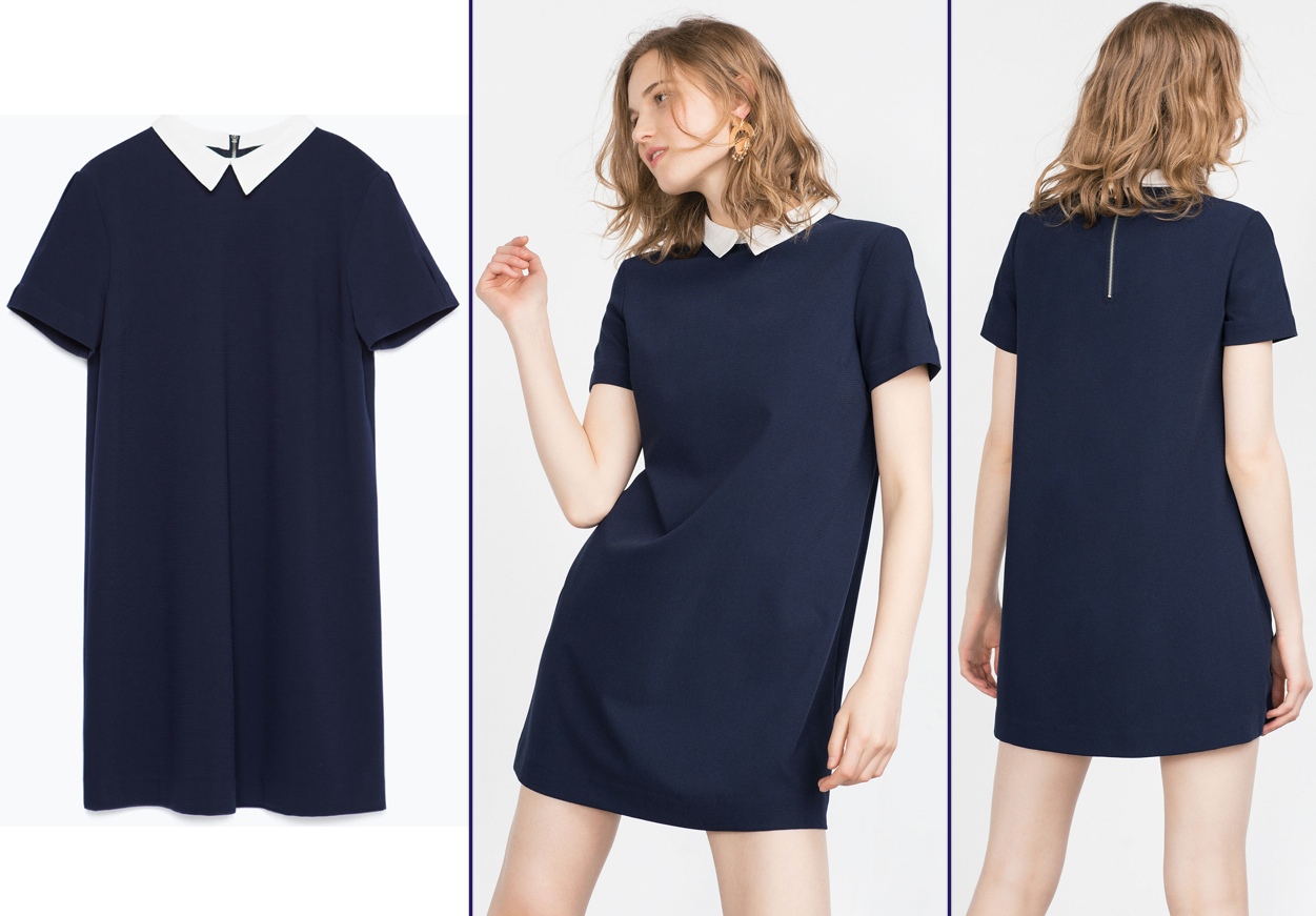 navy dress with white collar