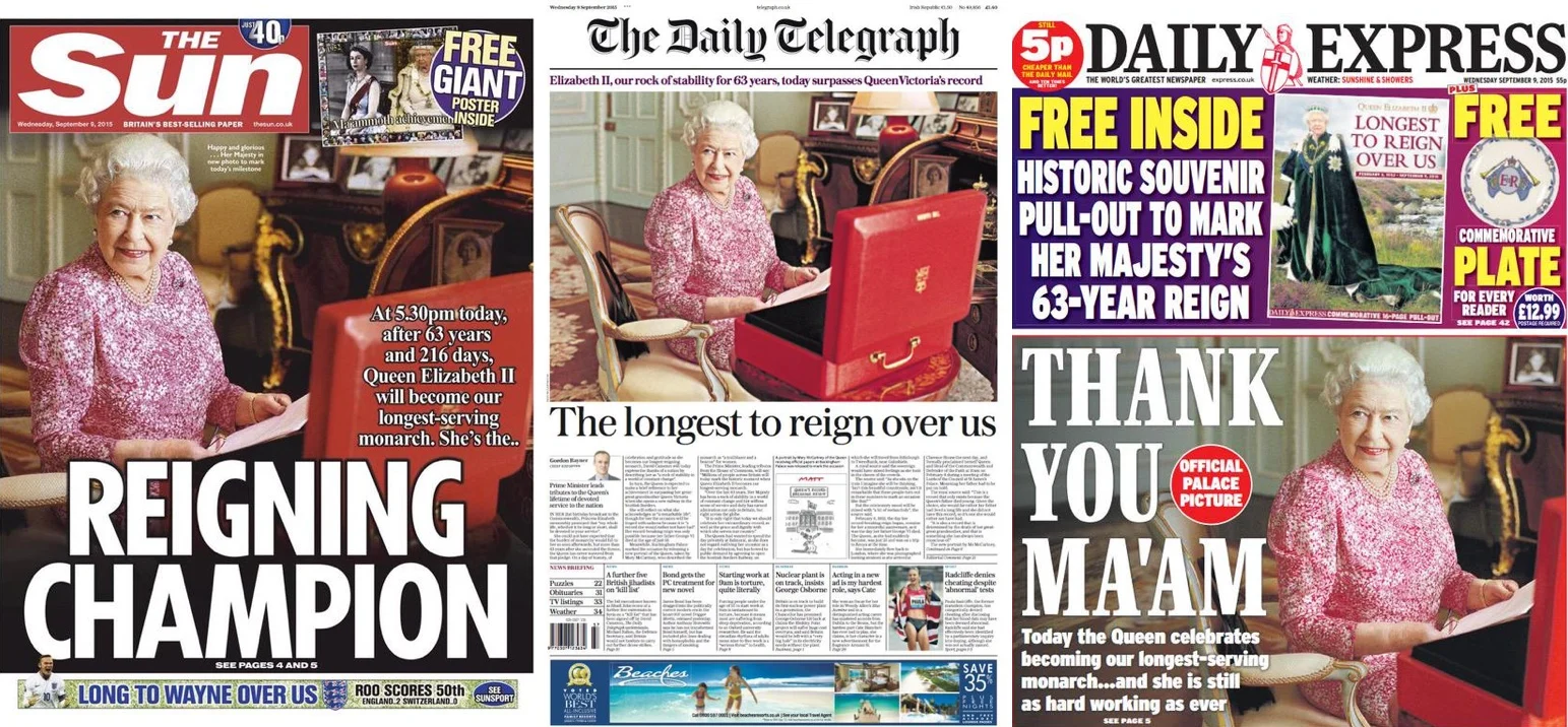 Sun Telegraph Express Front Pages Queen Loingest Reigning September 9 2015