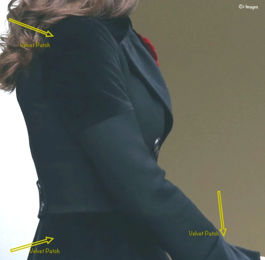 Kate McQueen Coat Remembrance Sunday Nov 8 2015 Graphic Showing Velvet on Coat i-Images