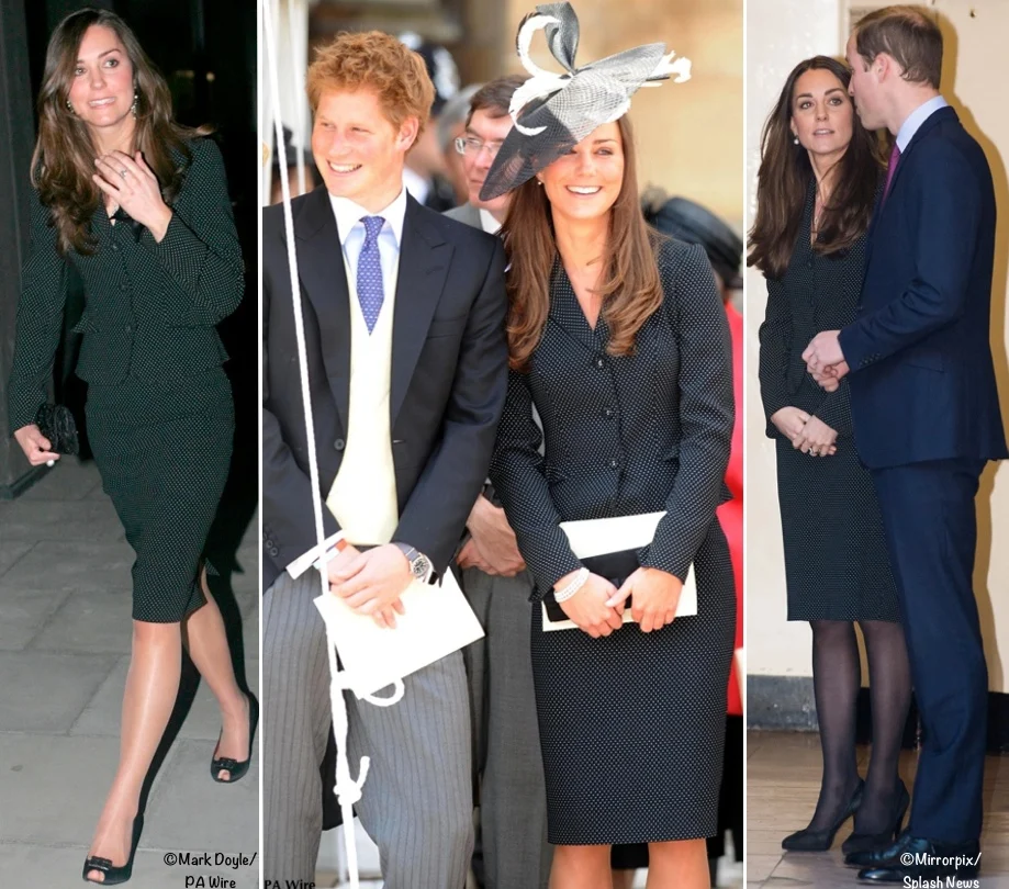 Kate Middleton Cambridge black pin dot suit 