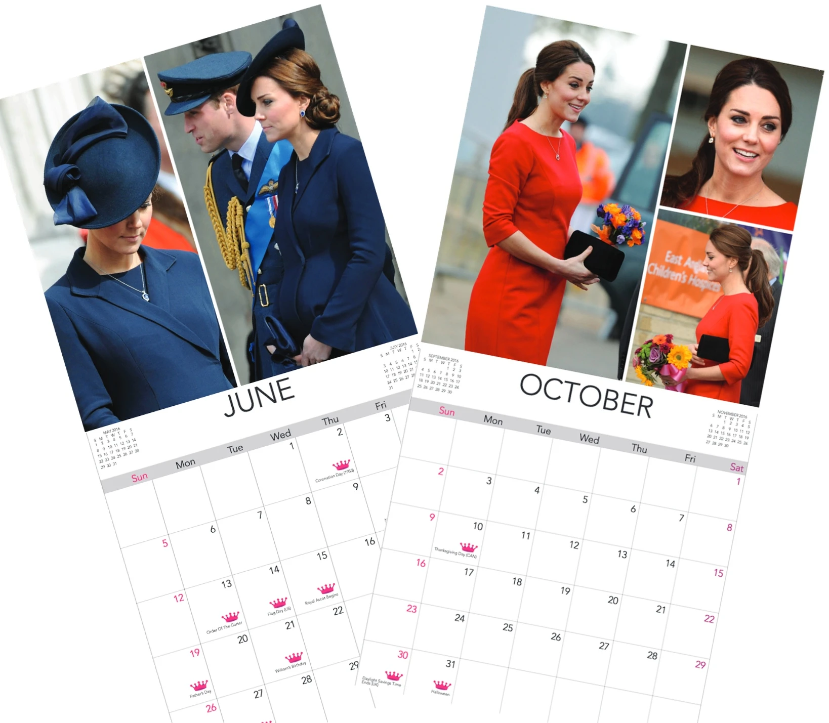 2016 Calendar June and October Montage with Dates