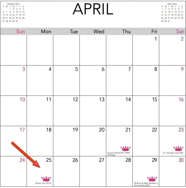 2016 WKW Calendar April Dates Page for Blog Post