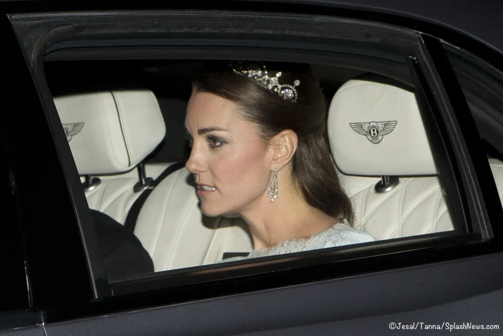 The Duchess Of Cambridge is seen wearing a Tiara as she attends a diplomatic event at buckingham palace.