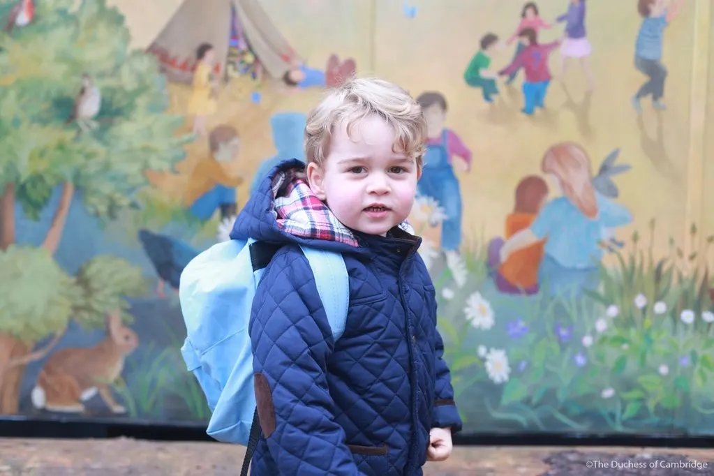 Prince George first day at Westacre Montessori School in January 2016.