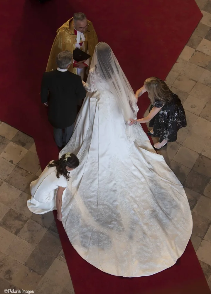 Kate Middleton Westminster Abbey Waves to Crowds Sarah Burton adjusts Wedding Gown