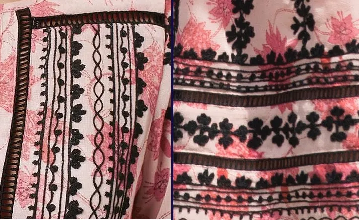Kate Kaziranga Topshop Pink Black Dress Ladder Stitching Embroidery