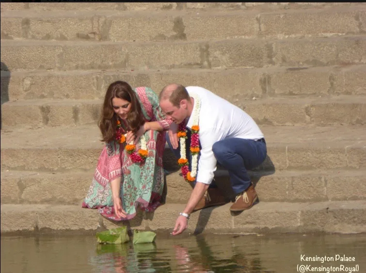 Kate William India Anita Dongre April 10 2016 Putting Flowers in the River via KP