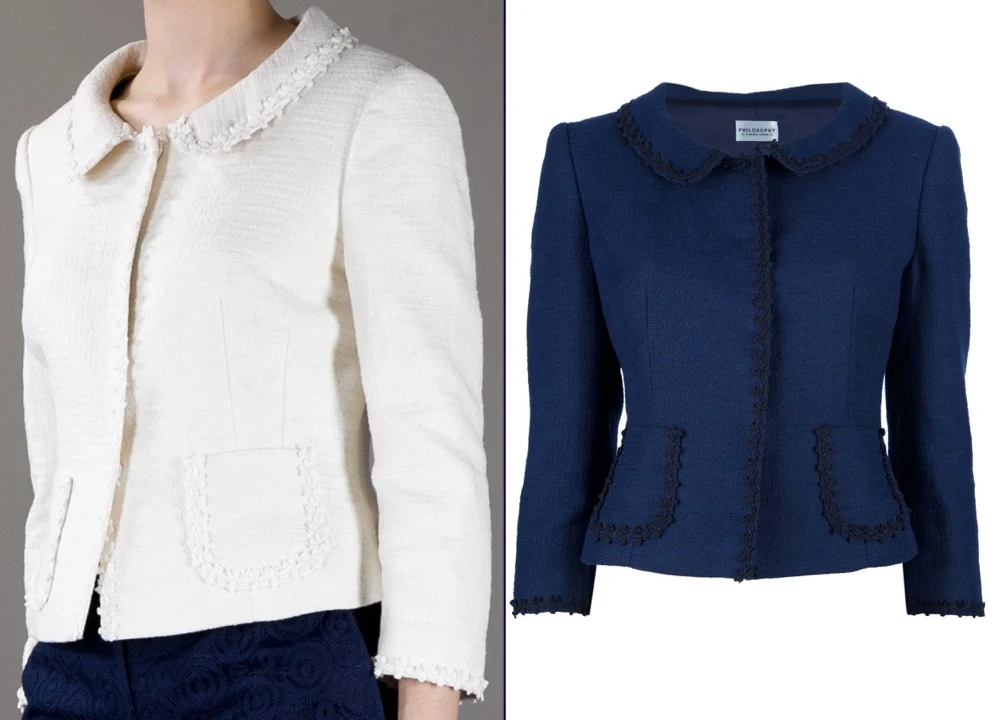 Kate New Chris Jelf Official Photo May 25 2016 Alberta Ferretti Philosophy Jacket White and Navy Blue Montage