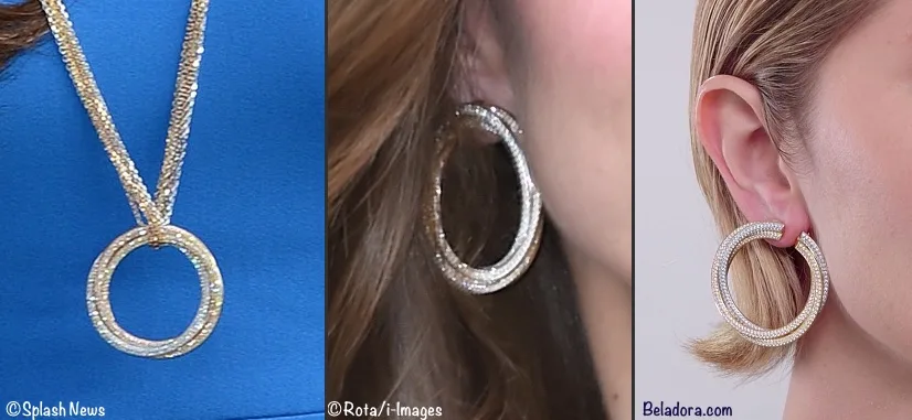 Kate Cartier Trinity Necklace Side by Side SportsAid earrings Beladora Earrings