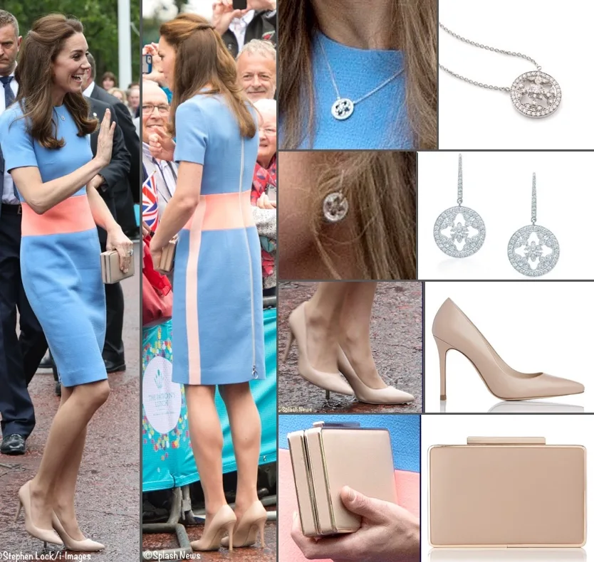 Kate Busy Week June Overall Ensemble Poll Montage Roksanda Blue Marwood Dress Patron's Lunch Montage July 7 2016
