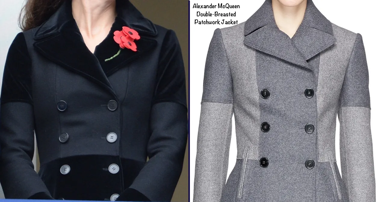 kate-bodice-mcqueen-coat-remembrance-sunday-with-patchwork-jacket-side-by-side