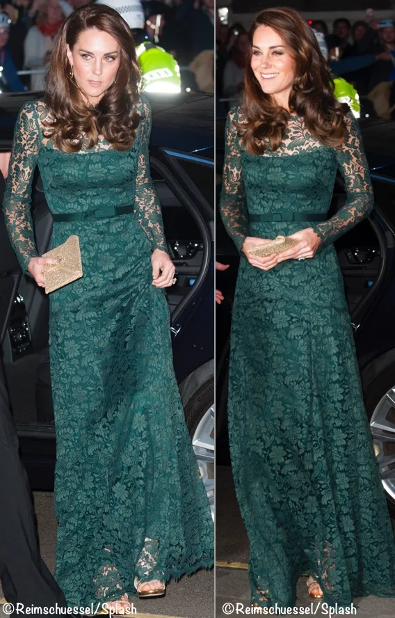 Kate Middleton lace evening gown pictures