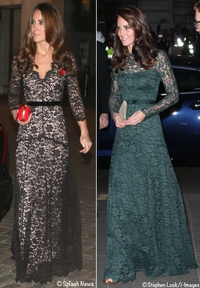Duchess Kate Middleton lace evening gown photos