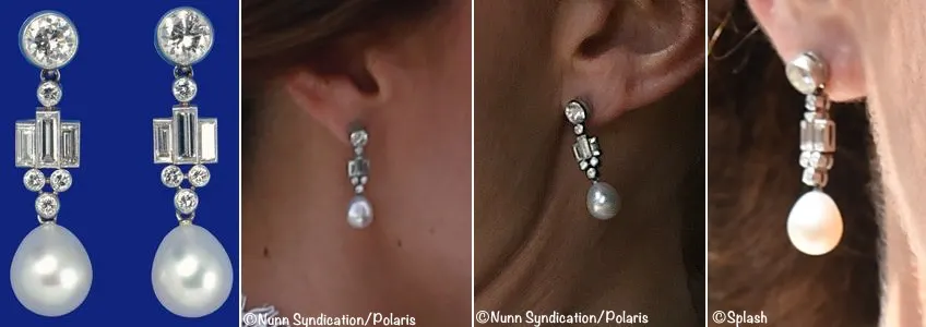 Kate Middleton Queen Elizabeth Bahrain Diamond Pearl Deco Drop Earrings