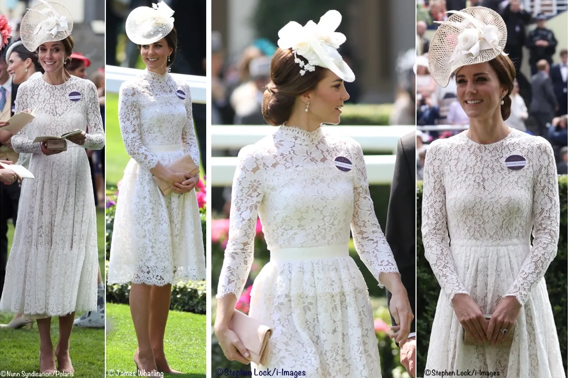 Kate Middleton Duchess Cambridge Royal Ascot white Lace Dresses comparison D&G Dolce Gabbana McQueen