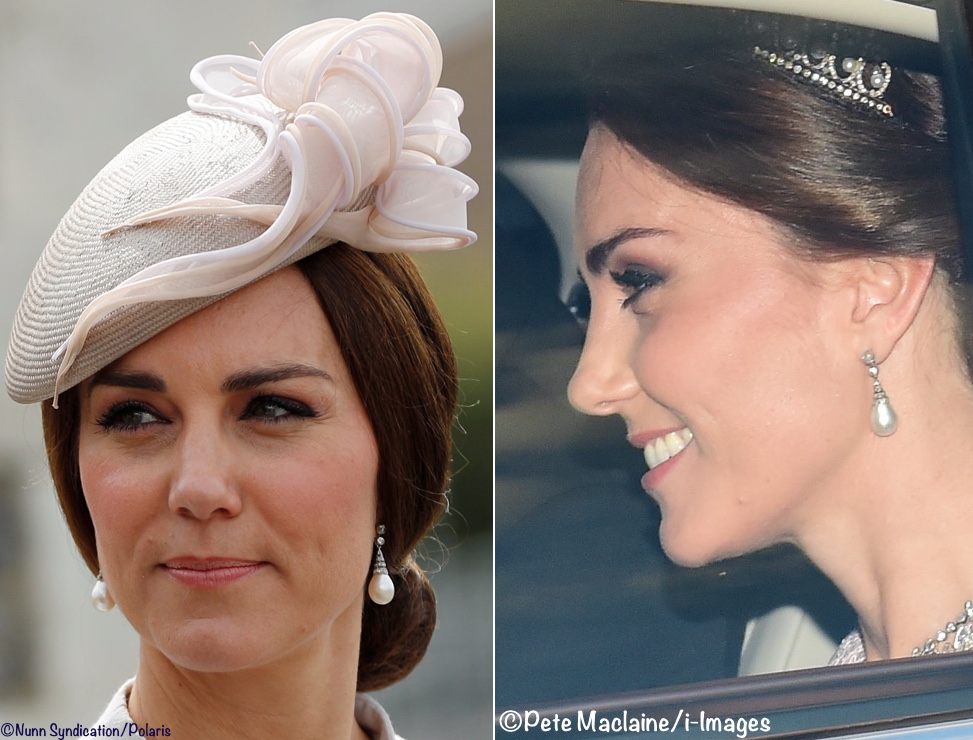 pictures photos Kate Middleton Duchess Cambridge Princess Diana's jewelry earrings tiara state dinner