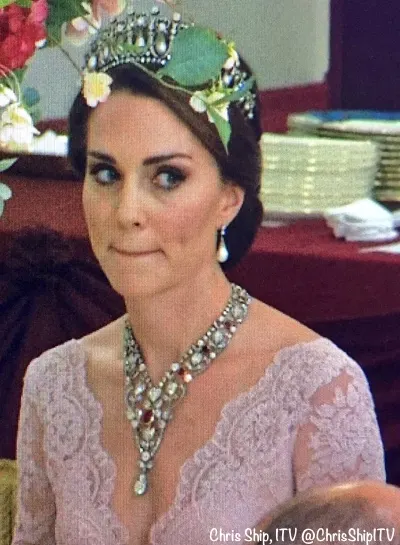 Duchess Cambridge State Banquet Spain Tiara Marchesa Gown