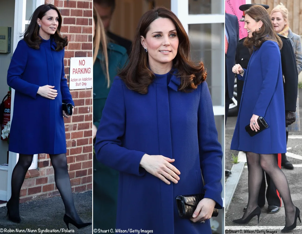 Kate in a New Blue Goat Fashion Coat for Action on Addiction Visit ...