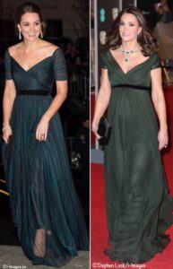 The Duchess in Dark Green Jenny Packham for BAFTA Awards – What Kate Wore