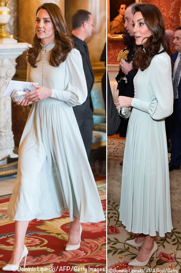 Kate in Soft Blue Dress for Prince of Wales Buckingham Palace Reception ...