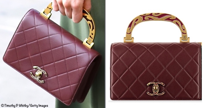 Kate Chanel Maroon Burgundy Handbag Nouvelle Flap Bag Enamel Handle Oct 9  2019 with Product Shot – What Kate Wore