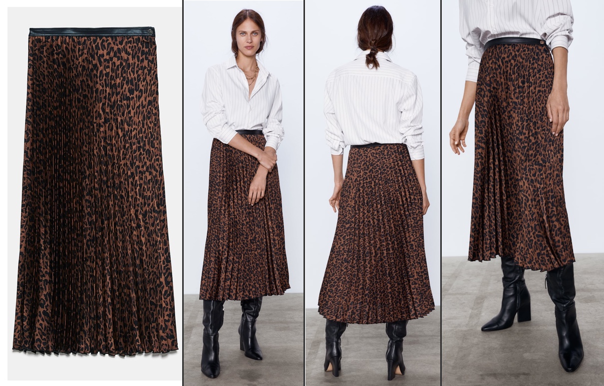 zara leopard print pleated skirt
