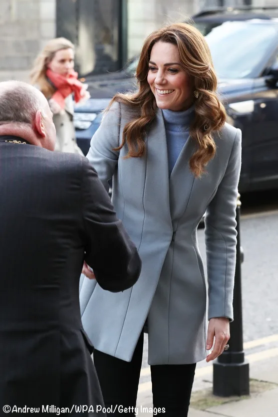 Kate Middleton Social Bite Blue Grey Reiss Delaney Coat Scotland