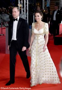 Kate Middleton 2020 BAFTAs Awards Cream Gold McQueen Gown