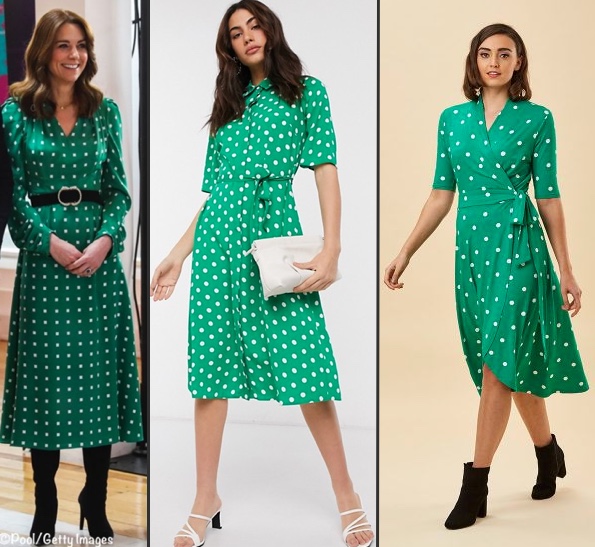green dress with white polka dots