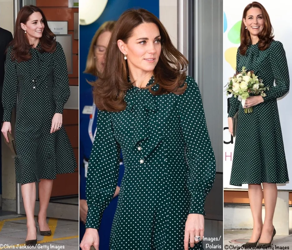 Kate Middleton's Jigsaw Ivory Silk Blouse with Green Polka Dot