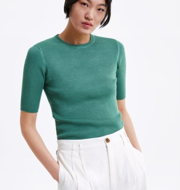 Zara. Green Ribbed Knit Top Possible Jan 26 2021 – What Kate Wore