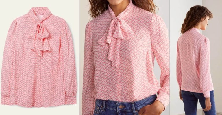 boden dora tie neck blouse azalea splash