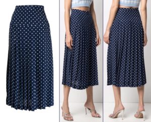 Blue White Polka Dot Navy Alessandra Rich Pleated Midi Skirt