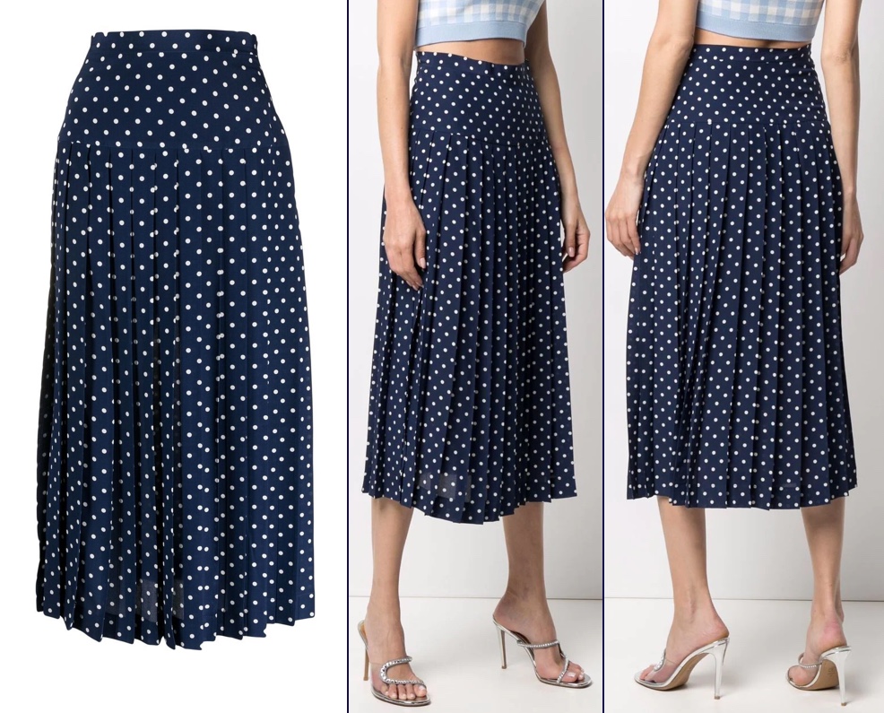 Blue White Polka Dot Navy Alessandra Rich Pleated Midi Skirt Product ...